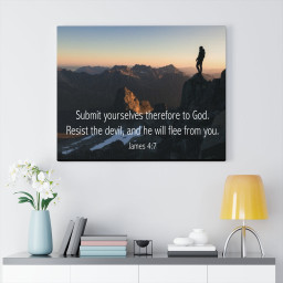 Bible Verse Canvas Resist the Devil James 4:7 Christian Wall Art Scripture Ready to Hang Faith Print Framed Prints, Canvas Paintings Framed Matte Canvas 16x24
