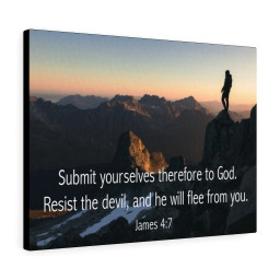 Bible Verse Canvas Resist the Devil James 4:7 Christian Wall Art Scripture Ready to Hang Faith Print Framed Prints, Canvas Paintings Framed Matte Canvas 12x16