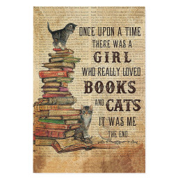 Once Upon A Time There Was A Girl Who Really Loved Books And Cats It Was Me Gift Ideas Cat Mom Housewarming Wall Art Gift Ideas Framed Prints, Canvas Paintings Framed Matte Canvas 16x24