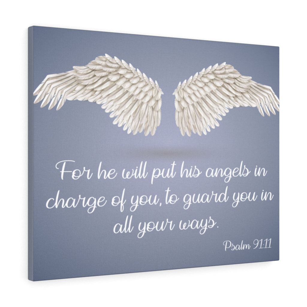 Bible Verse Canvas God's Angels Psalm 91:11 Christian Wall Art Scripture Ready to Hang Faith Print Framed Prints, Canvas Paintings Wrapped Canvas 8x10