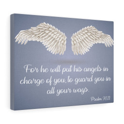 Bible Verse Canvas God's Angels Psalm 91:11 Christian Wall Art Scripture Ready to Hang Faith Print Framed Prints, Canvas Paintings Framed Matte Canvas 8x10