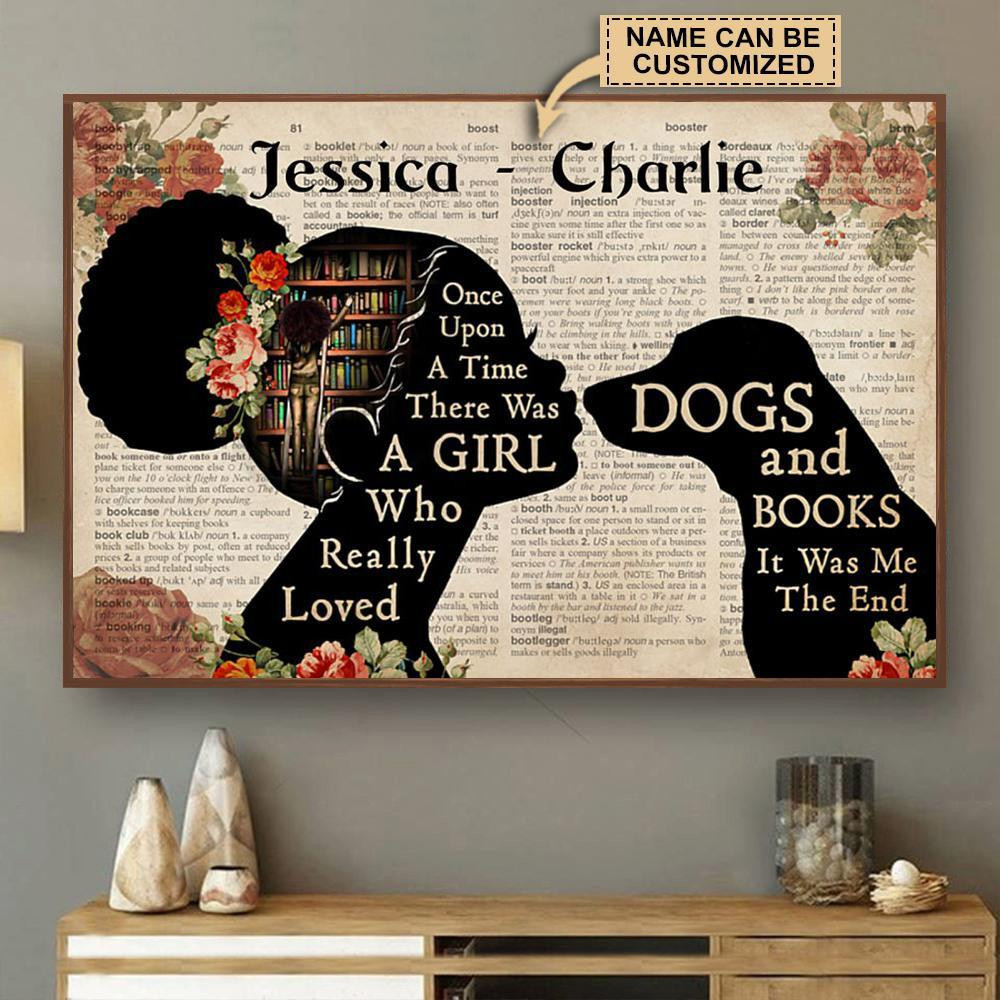 Personalized Canvas Art Painting, Canvas Gallery Hanging Reading Girl Loved Dogs And Books Wall Art Framed Prints, Canvas Paintings Wrapped Canvas 8x10