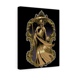 Santa Muerte in Gold Robe Printed On Ready To Hang Stretched Canvas Religious Wall Art Framed Prints, Canvas Paintings Framed Matte Canvas 8x10