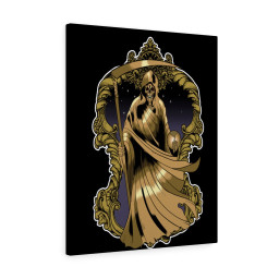Santa Muerte in Gold Robe Printed On Ready To Hang Stretched Canvas Religious Wall Art Framed Prints, Canvas Paintings Framed Matte Canvas 16x24