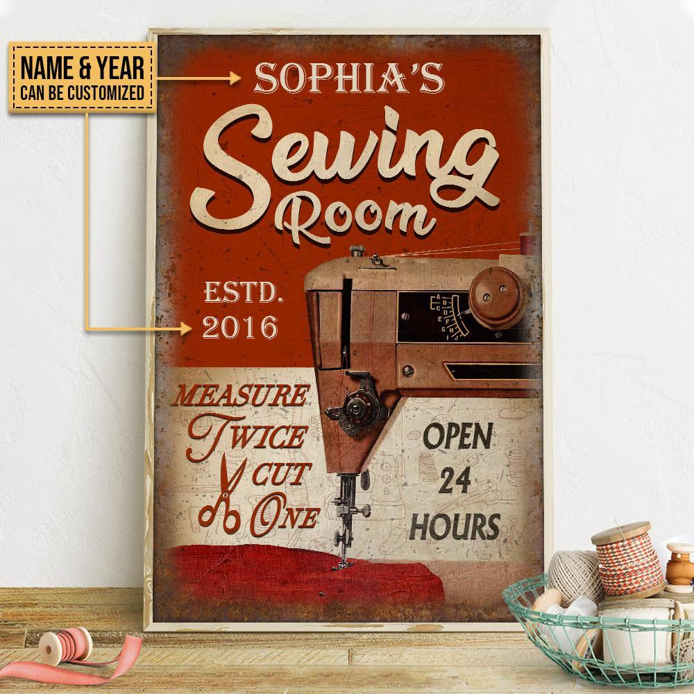 Personalized Canvas Art Painting, Canvas Gallery Hanging Sewing Measure Twice Cut Once Wall Art Framed Prints, Canvas Paintings Wrapped Canvas 8x10