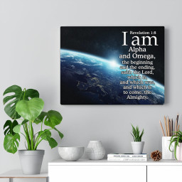 Scripture Canvas Alpha ansd Omega Revelation 1:8 Christian Wall Art Bible Verse Meaningful Framed Prints, Canvas Paintings Framed Matte Canvas 16x24