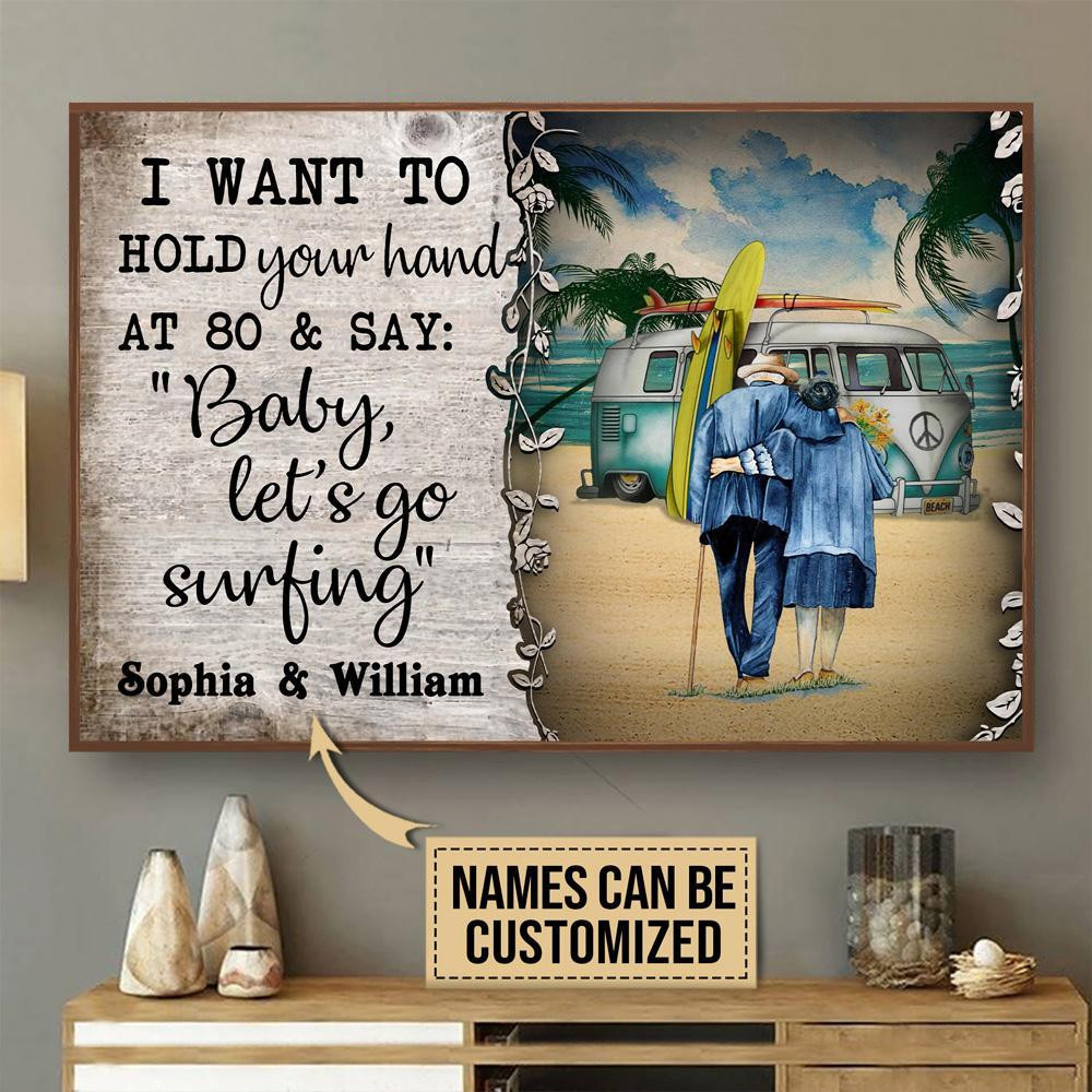 Personalized Canvas Art Painting, Canvas Gallery Hanging Surfing Old Couple Baby Lets Go Wall Art Framed Prints, Canvas Paintings Wrapped Canvas 8x10