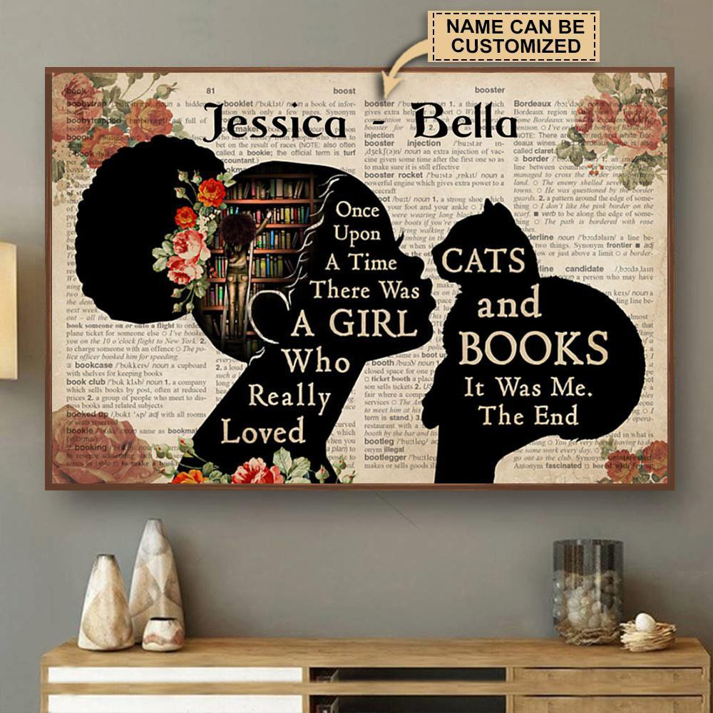 Personalized Canvas Art Painting, Canvas Gallery Hanging Reading Girl Loved Cats And Books Wall Art Framed Prints, Canvas Paintings Wrapped Canvas 8x10