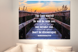 Scripture Canvas Dont Be Discouraged Deuteronomy 31:8 Christian Wall Art Bible Verse Meaningful Framed Prints, Canvas Paintings Framed Matte Canvas 16x24