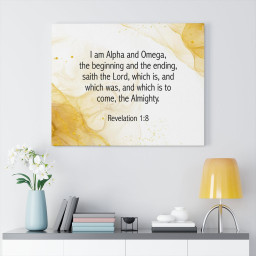 Scripture Canvas I Am Alpha and Omega Revelation 1:8 Christian Wall Art Bible Verse Meaningful Framed Prints, Canvas Paintings Framed Matte Canvas 16x24