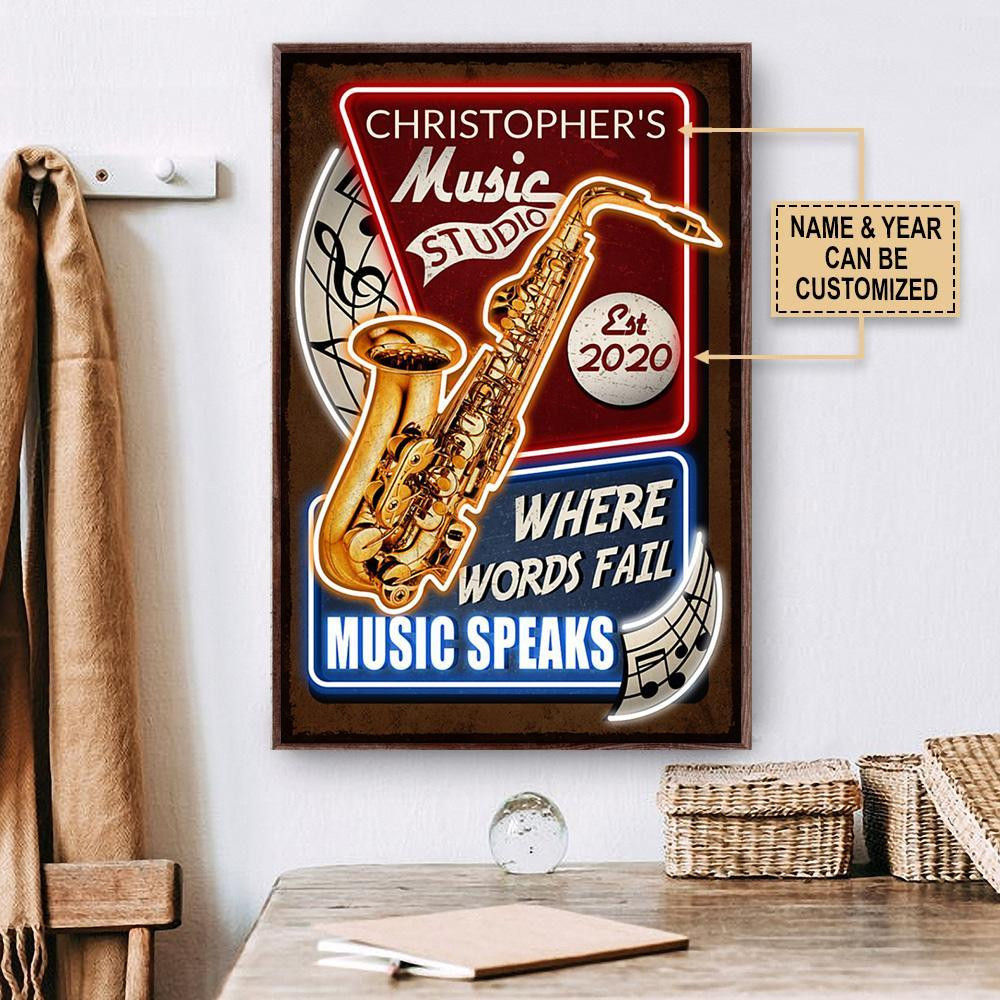 Personalized Canvas Art Painting, Canvas Gallery Hanging Saxophone Music Speaks Wall Art Framed Prints, Canvas Paintings Wrapped Canvas 8x10