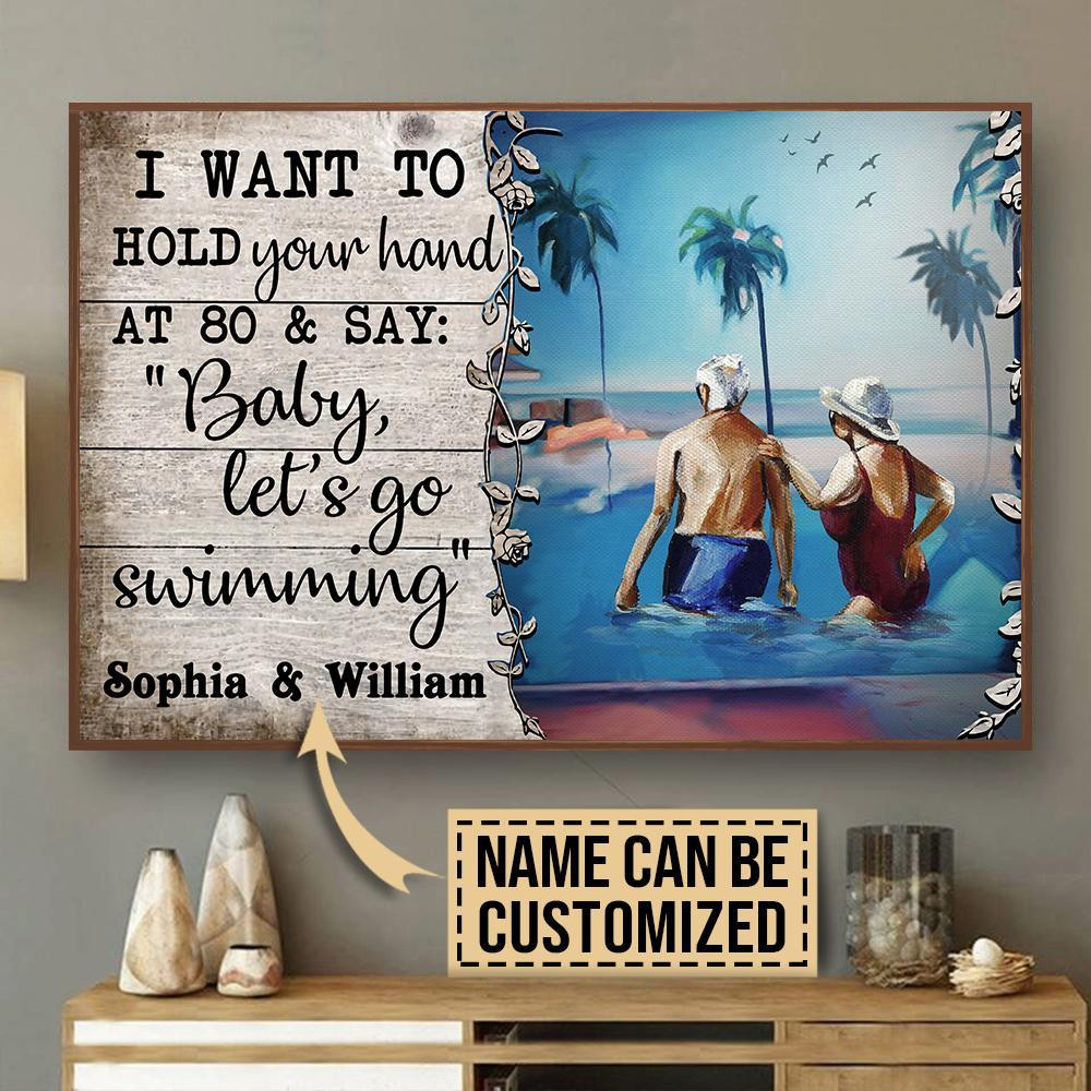 Personalized Canvas Art Painting, Canvas Gallery Hanging Swimming Hold Your Hand Wall Art Framed Prints, Canvas Paintings Wrapped Canvas 8x10