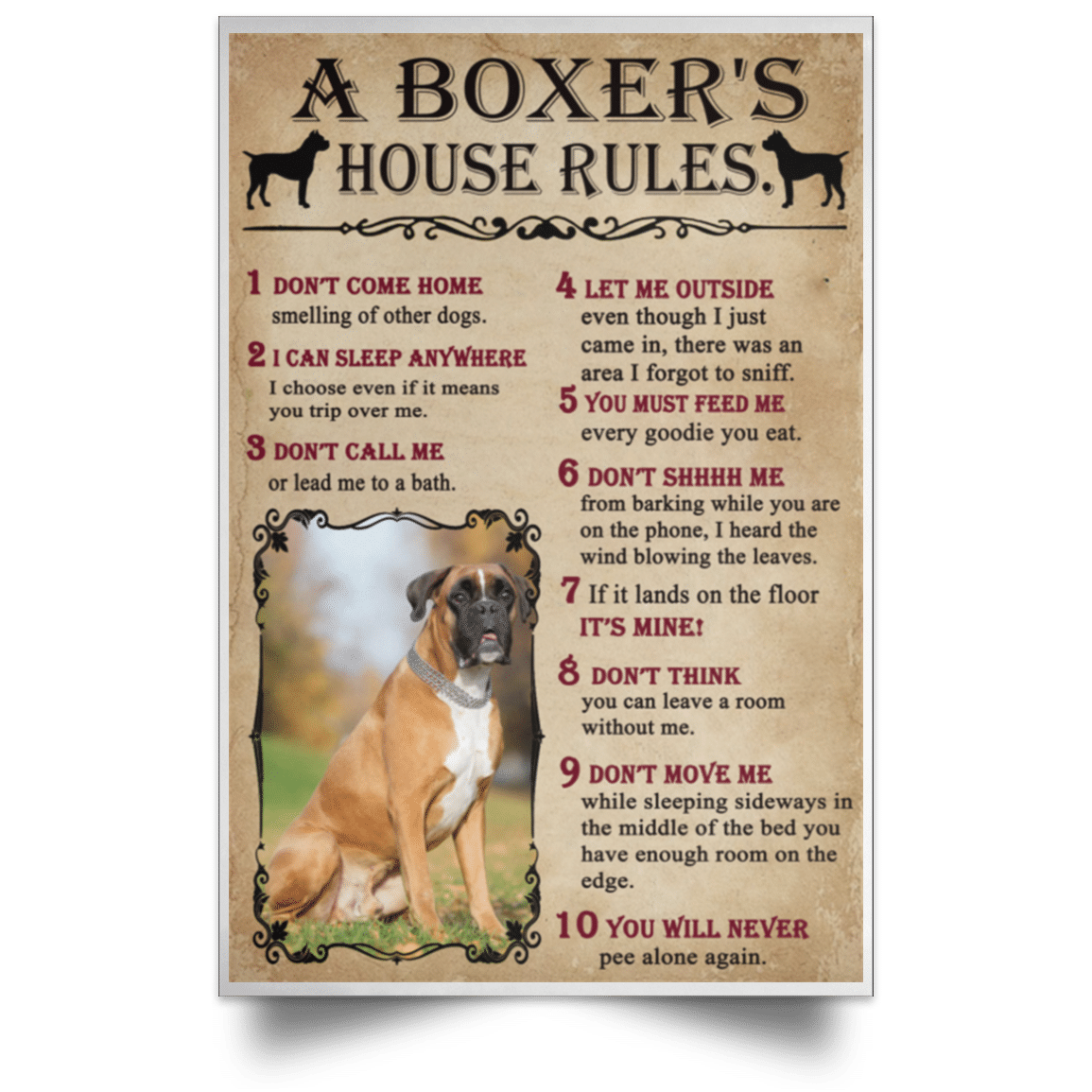 Wp Personalized Custom Your Dog Retro Boxer Houses Rules Wall Art Framed Prints, Canvas Paintings Wrapped Canvas 8x10
