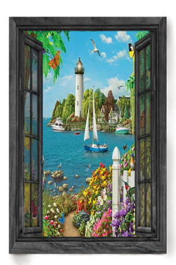 Lighthouse In Vintage 3D Window View Gift Idea Travelling Wall Art Gift For Tourists Souvenir Wall Art Decor Framed Prints, Canvas Paintings Wrapped Canvas 8x10