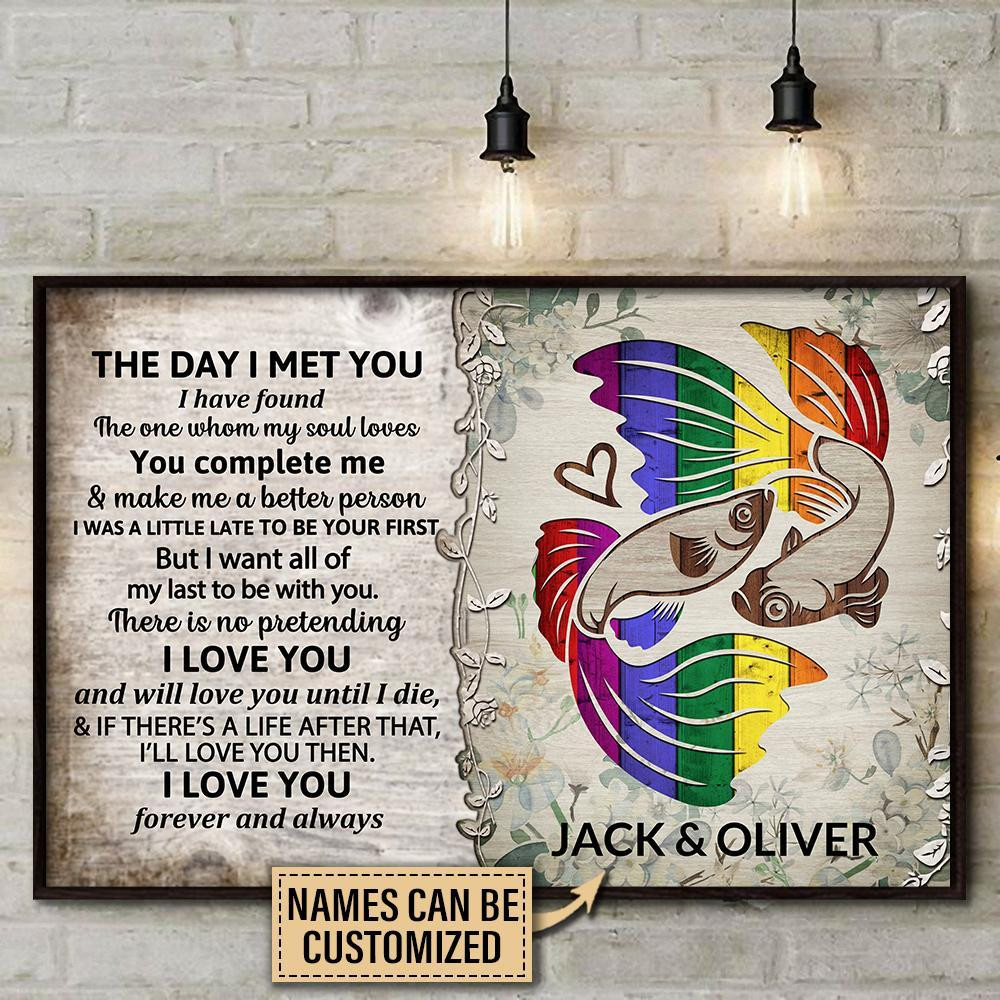 Personalized Canvas Art Painting, Canvas Gallery Hanging Pride Rainbow Fish The Day I Met You Wall Art Framed Prints, Canvas Paintings Wrapped Canvas 8x10