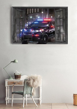 Police Wee Woo Car Vintage 3D Window View Gift Idea Drawing Wall Art Gift For Policeman Veteran Soldier Framed Prints, Canvas Paintings Framed Matte Canvas 8x10