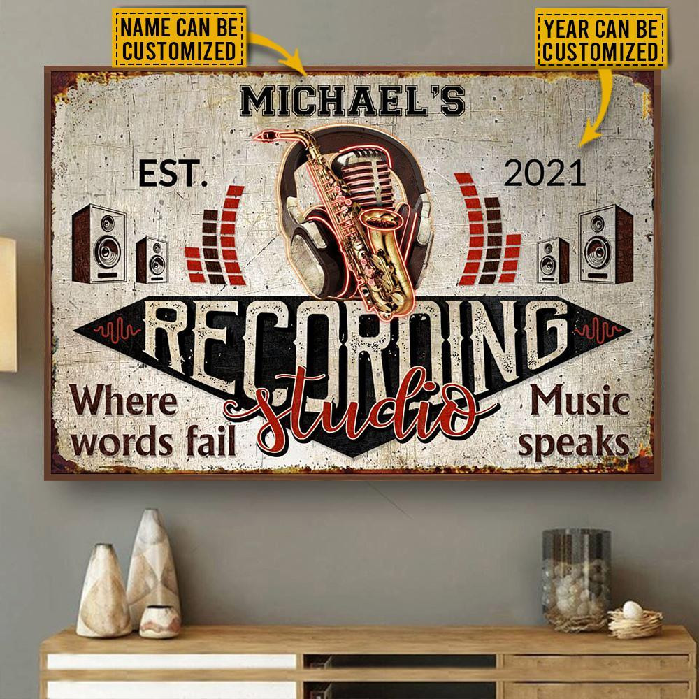 Personalized Canvas Art Painting, Canvas Gallery Hanging Saxophone Recording Studio Music Speaks Wall Art Framed Prints, Canvas Paintings Wrapped Canvas 8x10