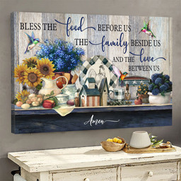 Kitchen Painting Blue Flower Jesus Bless The Food Before Us Matte Wall Art Gallery Canvas Painting, Canvas Hanging Gift Idea Framed Prints, Canvas Paintings Wrapped Canvas 8x10