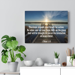 Scripture Canvas Be Sober 1 Peter 1:13 Christian Bible Verse Meaningful Framed Prints, Canvas Paintings Framed Matte Canvas 16x24