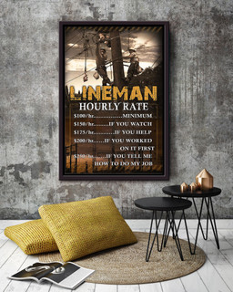 Lineman Hourly Rate Gift For Journeyman Electrician Electrical Repair Framed Canvas Framed Matte Canvas 20x30