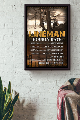 Lineman Hourly Rate Gift For Journeyman Electrician Electrical Repair Framed Canvas Framed Matte Canvas 12x16