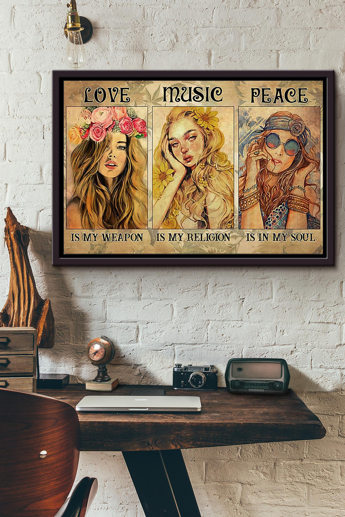 Hippie Love Is My Weapon Music Is My Religion n Framed Matte Canvas Framed Matte Canvas 8x10
