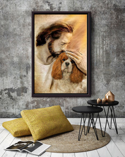 Jesus With Cavalier King Charles Spaniel Dog God For Gift For Dog Lovers Christian Framed Matte Canvas Framed Prints, Canvas Paintings Framed Matte Canvas 12x16