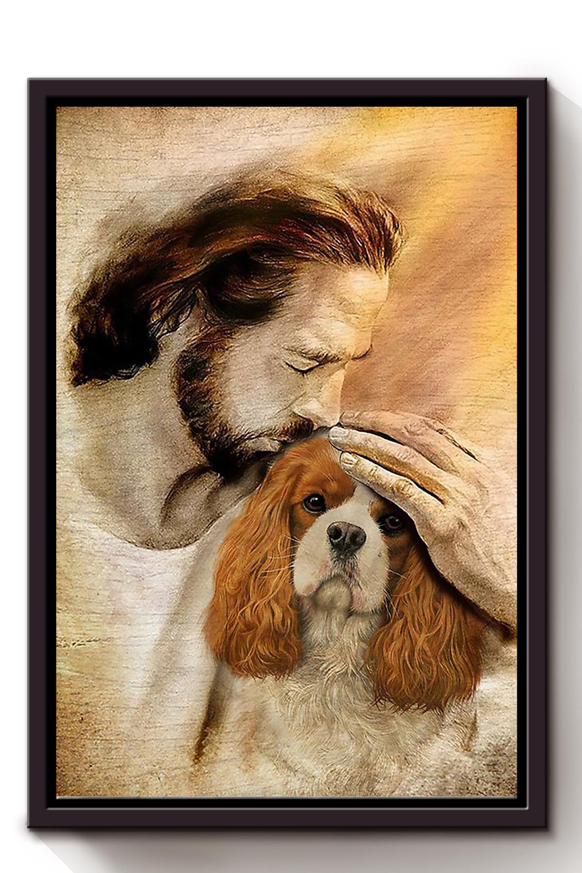 Jesus With Cavalier King Charles Spaniel Dog God For Gift For Dog Lovers Christian Framed Matte Canvas Framed Prints, Canvas Paintings Framed Matte Canvas 8x10