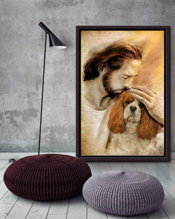 Jesus With Cavalier King Charles Spaniel Dog God For Gift For Dog Lovers Christian Framed Matte Canvas Framed Prints, Canvas Paintings Framed Matte Canvas 16x24