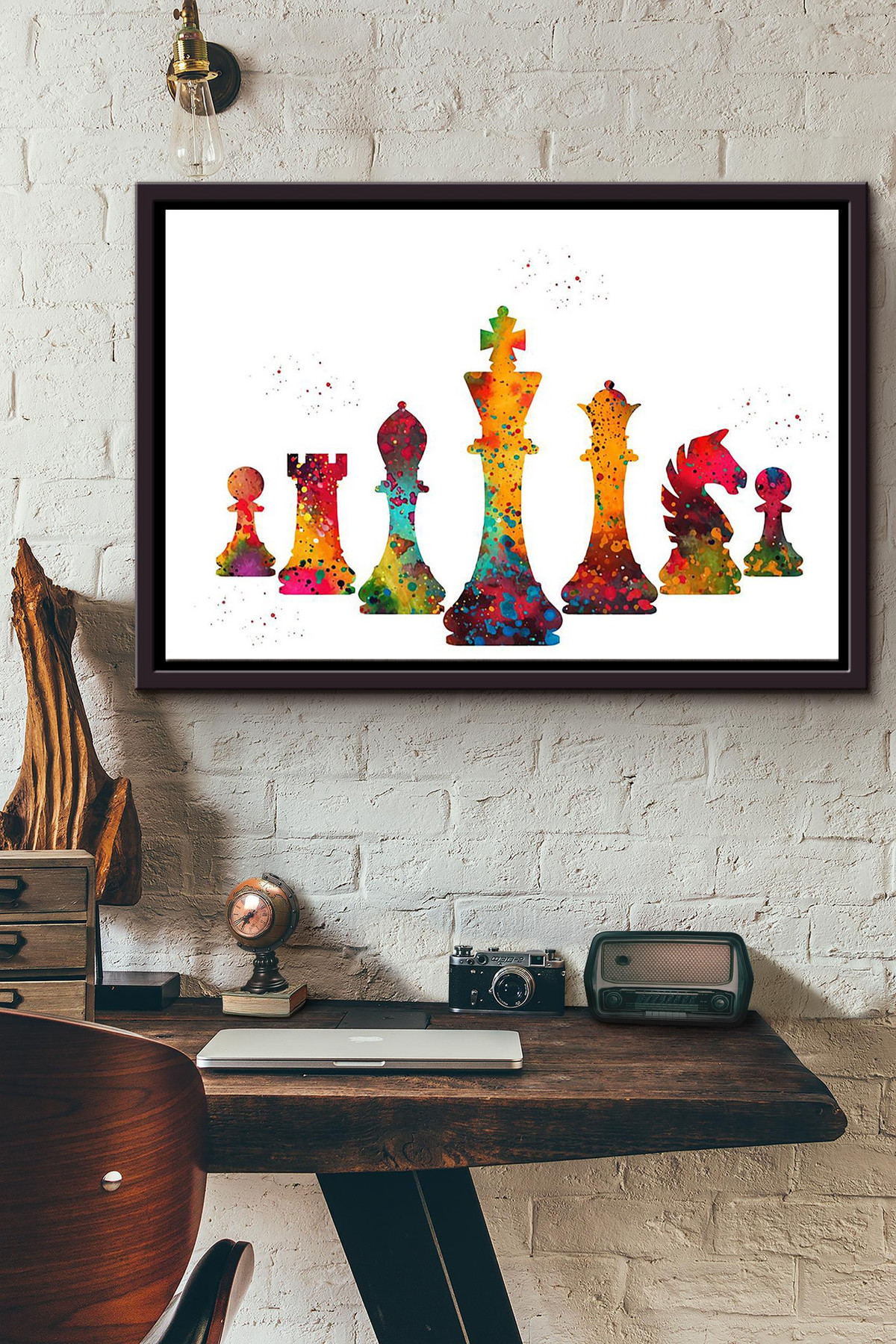 Chess Pieces Boarding Game Colorful Canvas n Framed Matte Canvas Framed Matte Canvas 8x10