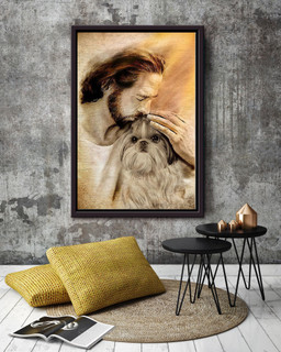 Jesus With Shin Tzu God For Gift for Dog Lovers Christian Framed Matte Canvas Framed Prints, Canvas Paintings Framed Matte Canvas 12x16