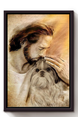Jesus With Shin Tzu God For Gift for Dog Lovers Christian Framed Matte Canvas Framed Prints, Canvas Paintings Framed Matte Canvas 8x10