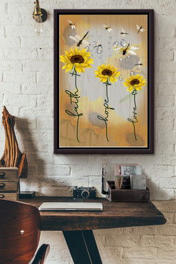 Dragonfly Sunflowers Faith Hope Love Canvas For Lovers Painting Framed Matte Canvas Framed Prints, Canvas Paintings Framed Matte Canvas 12x16