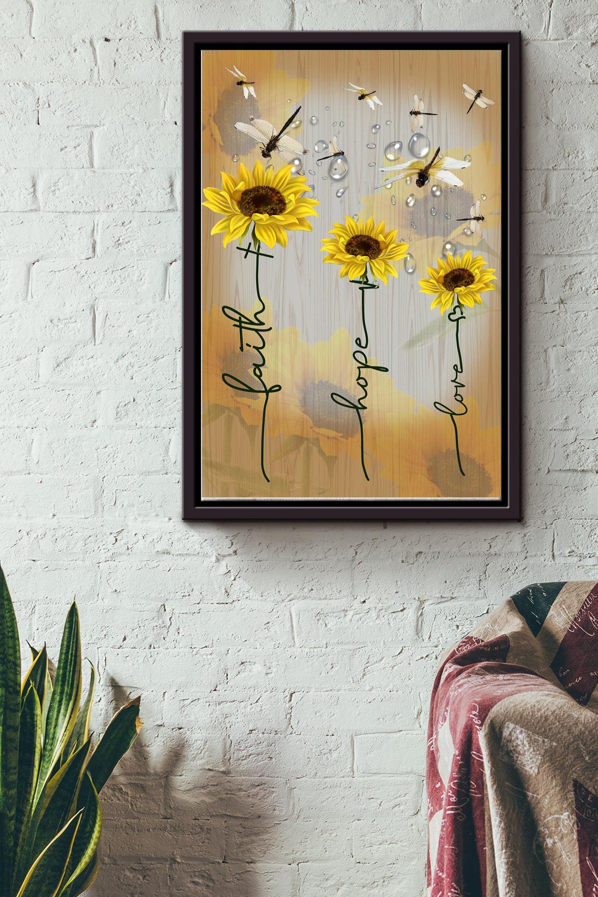 Dragonfly Sunflowers Faith Hope Love Canvas For Lovers Painting Framed Matte Canvas Framed Prints, Canvas Paintings Framed Matte Canvas 8x10