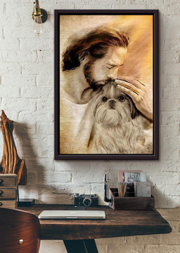 Jesus With Shin Tzu God For Gift for Dog Lovers Christian Framed Matte Canvas Framed Prints, Canvas Paintings Framed Matte Canvas 20x30