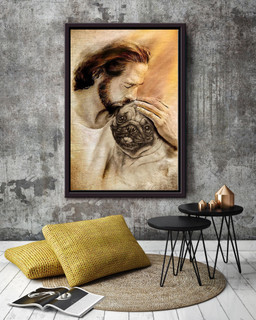 Jesus Hug Pug Dog God For Gift For Christian Framed Matte Canvas Framed Prints, Canvas Paintings Framed Matte Canvas 12x16