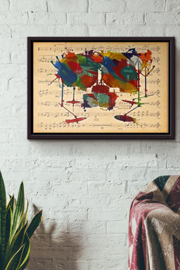 Drummer Colorful Drumset Music Sheet Canvas n Framed Matte Canvas Framed Matte Canvas 12x16