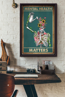 Mental Health Matters Skeleton Flowers Retro Vintage Canvas Framed Matte Canvas Framed Matte Canvas 12x16