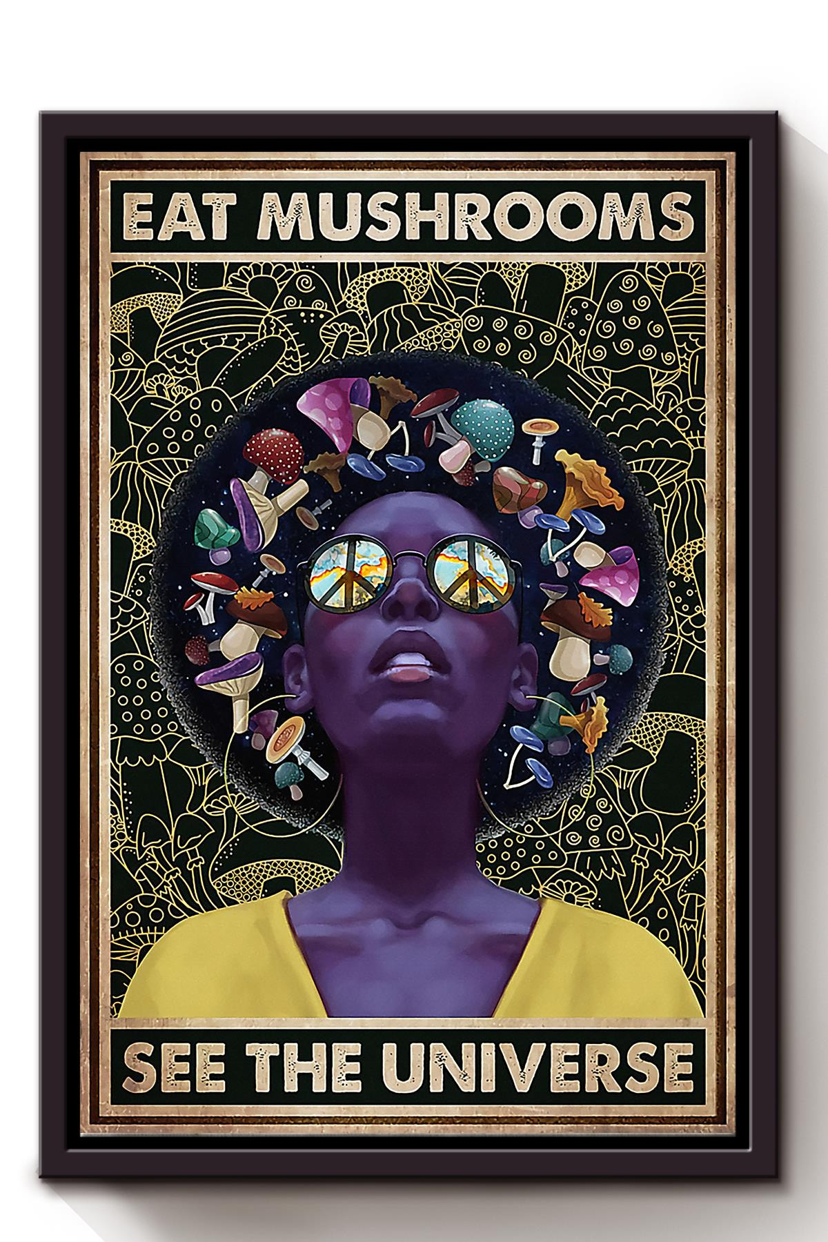 Eat Mushrooms See The Universe Black Girl For Home Bedroom Decor Framed Matte Canvas Framed Prints, Canvas Paintings Framed Matte Canvas 8x10