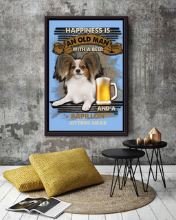 Happiness Quote Old Man With Papillon Sitting Near Vintage For Grandfather Framed Canvas Framed Prints, Canvas Paintings Framed Matte Canvas 20x30