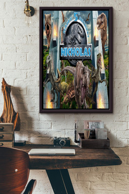 Jurassic World Gate Happy 5 Th Birth Day Movie Gift For Dragon Fan, Discovery Lover, Dinosaur Fan Framed Canvas Framed Prints, Canvas Paintings Framed Matte Canvas 16x24