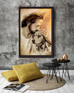 Jesus And Dalmatian Dog God For Gift For Dog Lovers Christian Framed Matte Canvas Framed Prints, Canvas Paintings Framed Matte Canvas 12x16