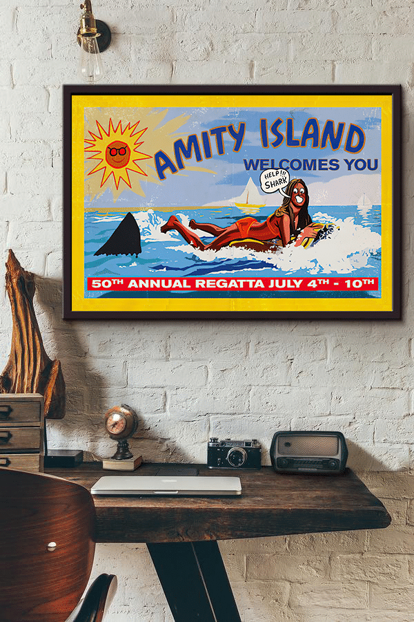 Jaws Movie Amity Island Welcomes You 50th Annual Regatta July 4th 10th For Fan Canvas Framed Matte Canvas Framed Matte Canvas 8x10
