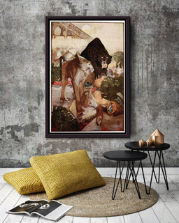The Jungle Book Fairy Tales The Monkey Fight Illustrations By Edward Detmold Framed Canvas Framed Matte Canvas 20x30