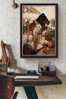 The Jungle Book Fairy Tales The Monkey Fight Illustrations By Edward Detmold Framed Canvas Framed Matte Canvas 16x24