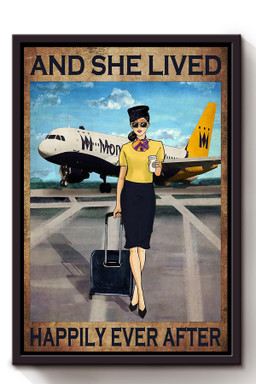 United Kingdom Female Flight Attendant Lived Happily Ever After Quote Aviation Gift For Girl Loves Travelling Framed Canvas Framed Prints, Canvas Paintings Framed Matte Canvas 8x10