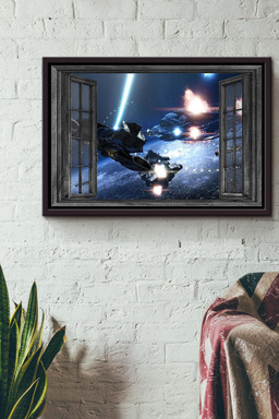 Window View Ufo And Spacecraft Space War Canvas n Framed Matte Canvas Framed Matte Canvas 12x16