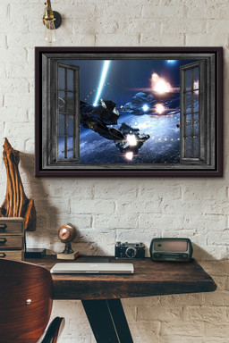 Window View Ufo And Spacecraft Space War Canvas n Framed Matte Canvas Framed Matte Canvas 8x10