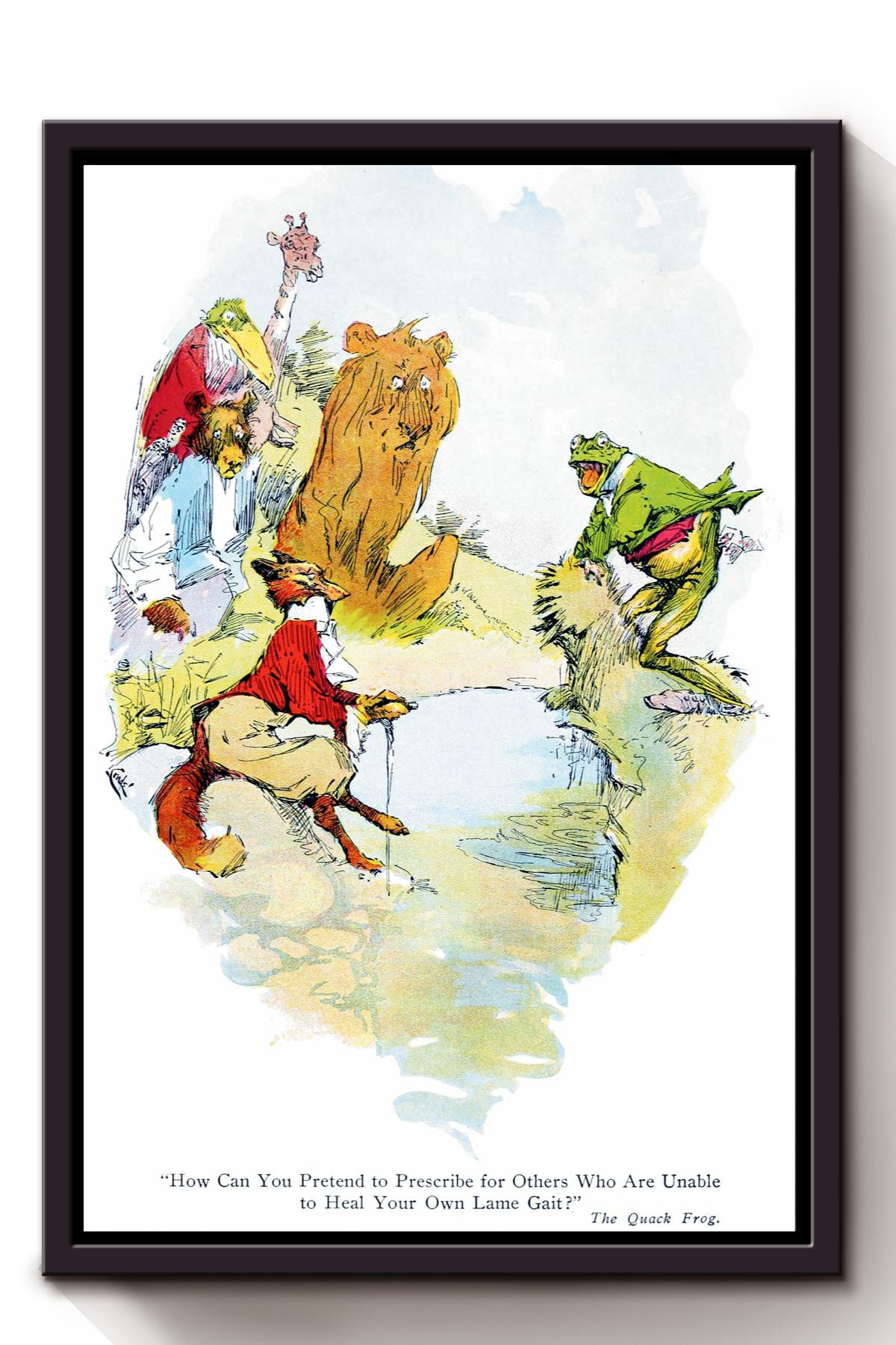 The Quack Frog Fairy Tales Illustrations By J M Conde Framed Canvas Framed Matte Canvas 8x10