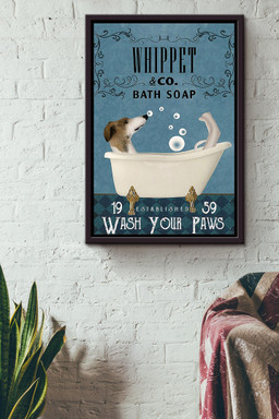 Wash Your Pasws Canvas Bathroom Wall Decor For Whippet Foster Dog Lover Framed Canvas Framed Matte Canvas 12x16